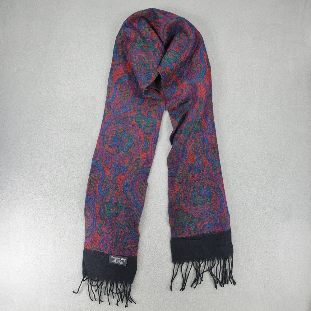 Vintage Christian Dior Cashluxe Acrylic Scarf Purple Plaid Casual Soft
